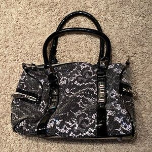 Betsey Johnson Lace Floral Patent Leather Studded Sequin Top Handle Satchel Bag